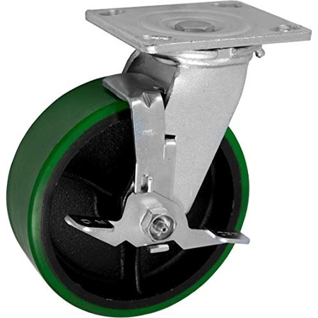 CASTERHQ Medium Duty 4"X 2" Green Polyurethane ON Iron Wheel, Swivel Caster MD4X2PIS1
